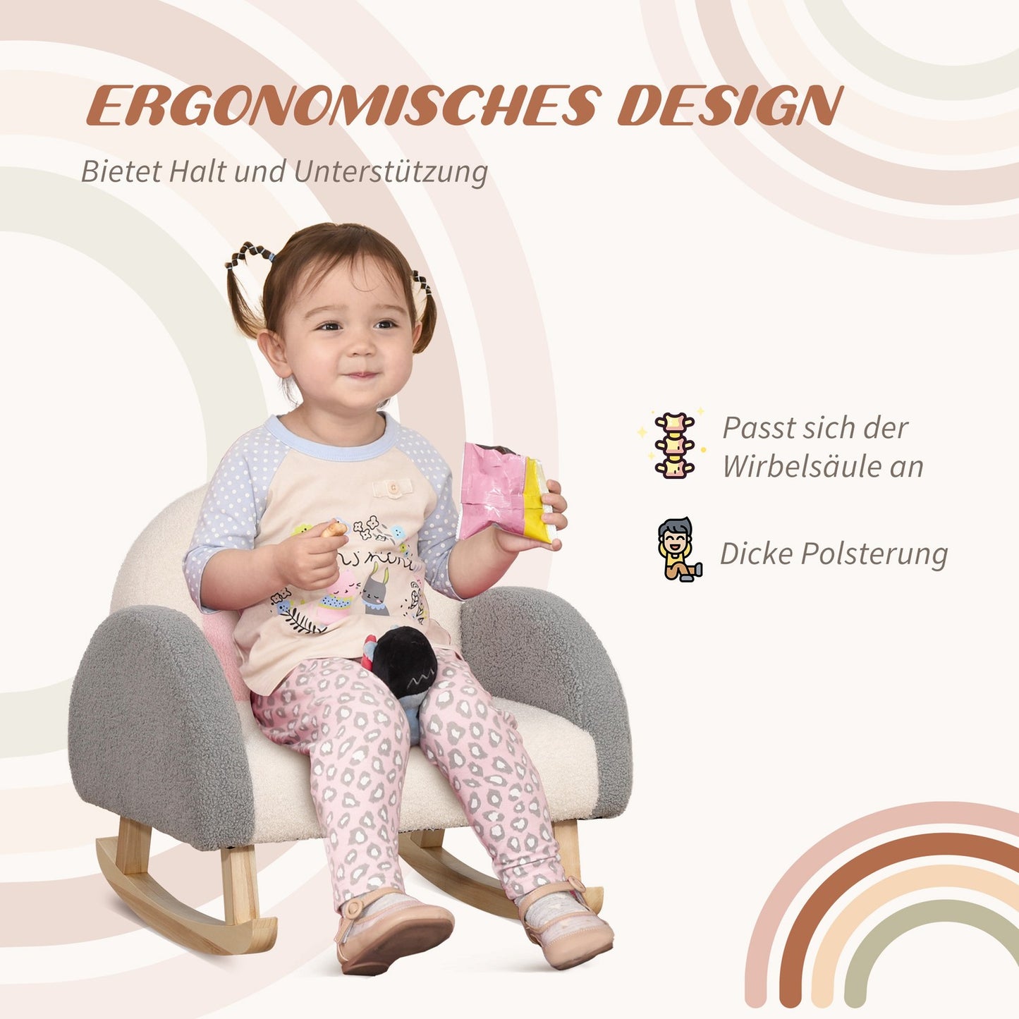 Children's rocking chair - Grey, Cozy lambskin, 3-5 years