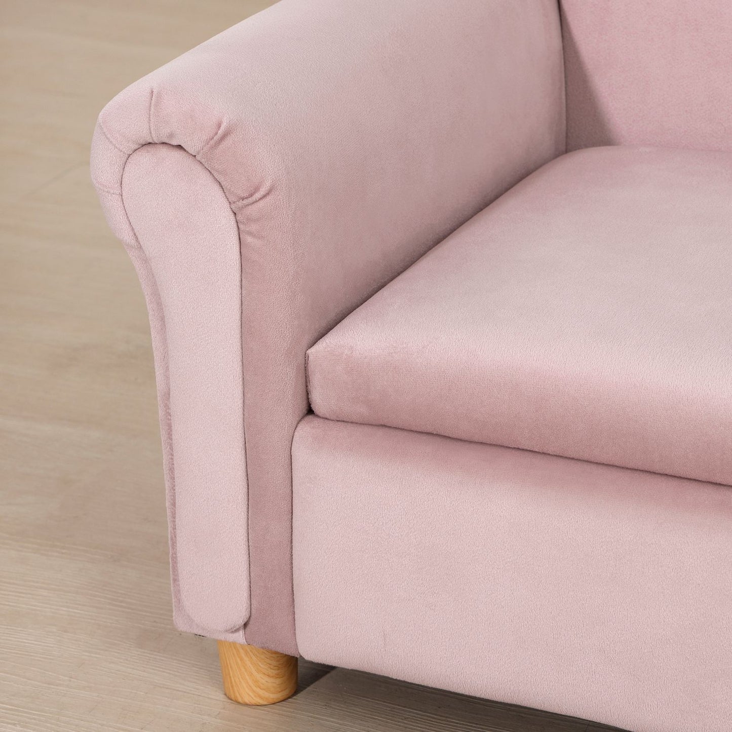 Pink fleece sofa for children with storage, 2-seater, 3-5 years