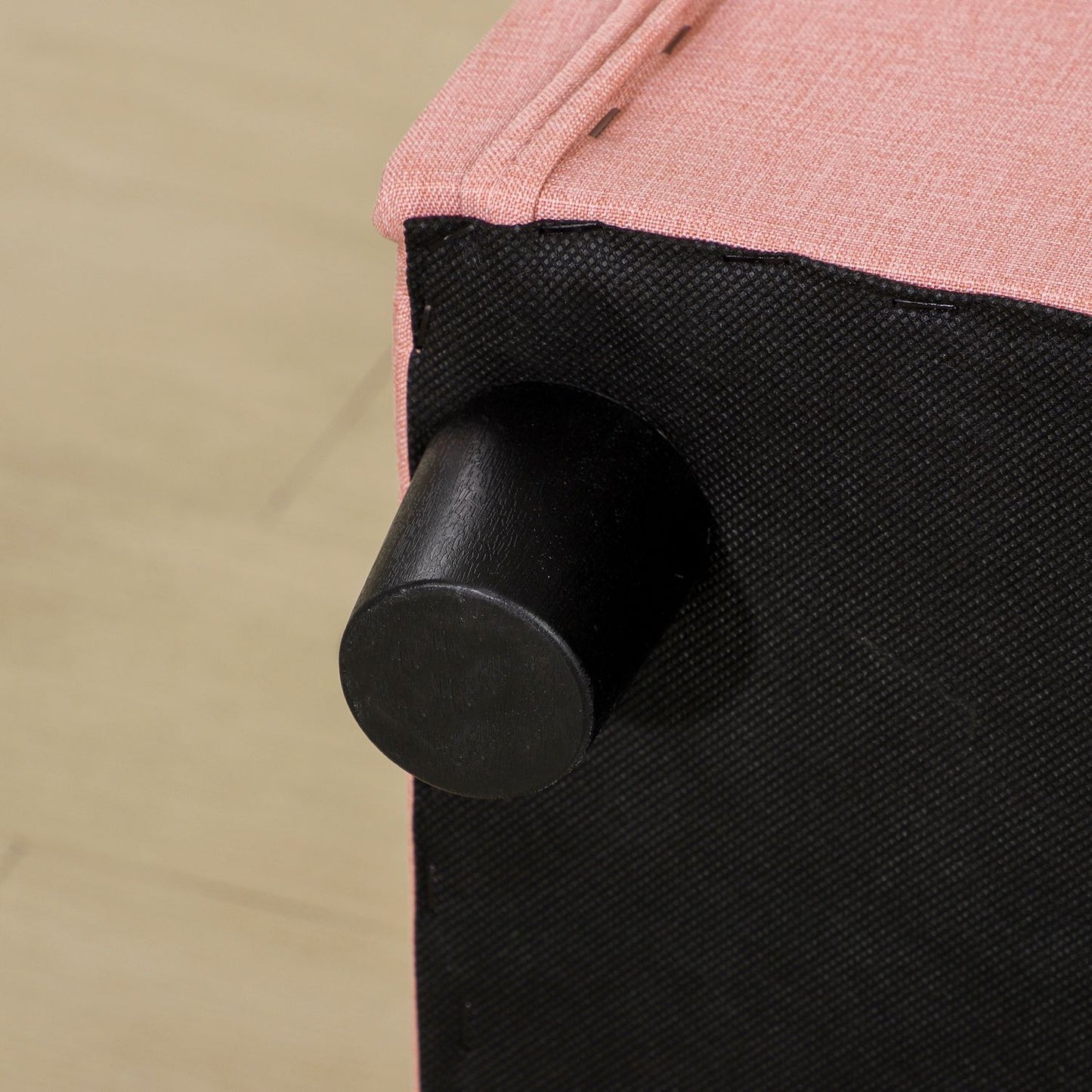 Pink sofa bed for children with storage, linen and wood