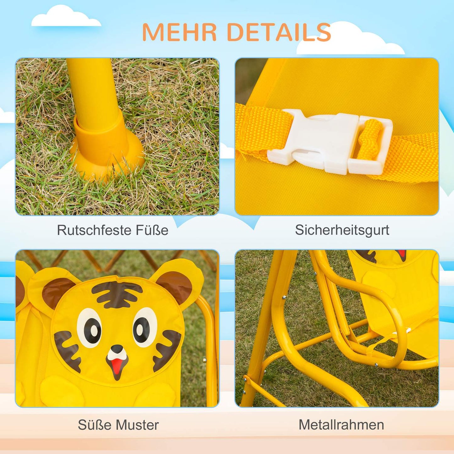 2-seat metal swing for children with sun protection - yellow