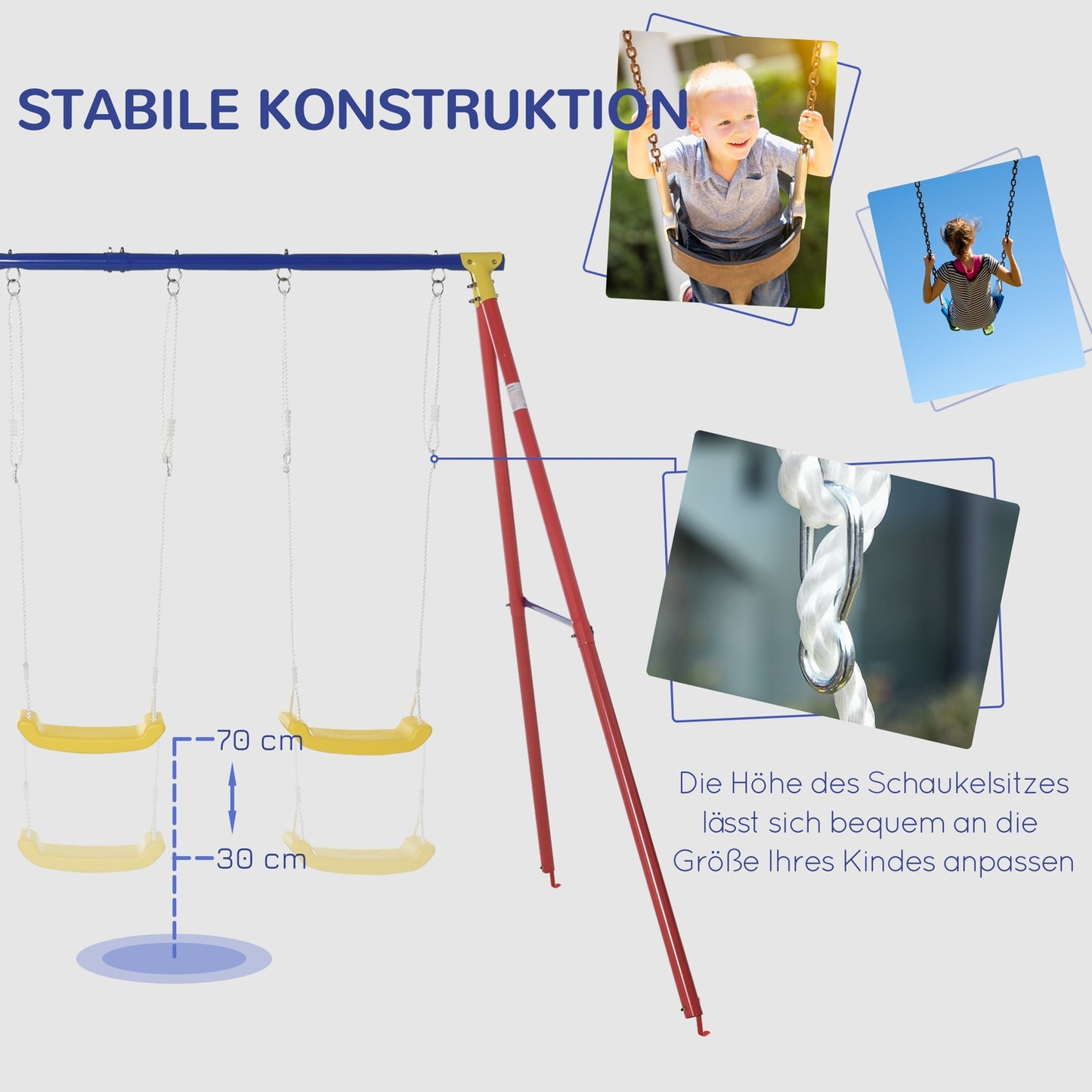 Adjustable children's swing with 2 seats for ages 3-5
