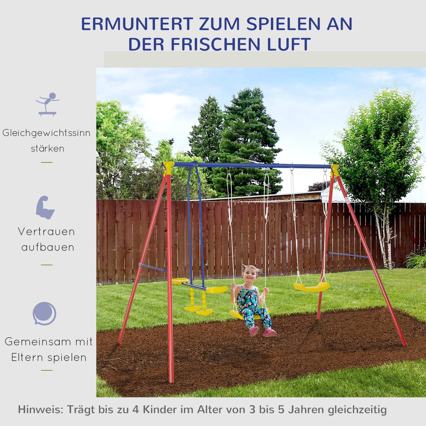 Adjustable children's swing with 2 seats for ages 3-5