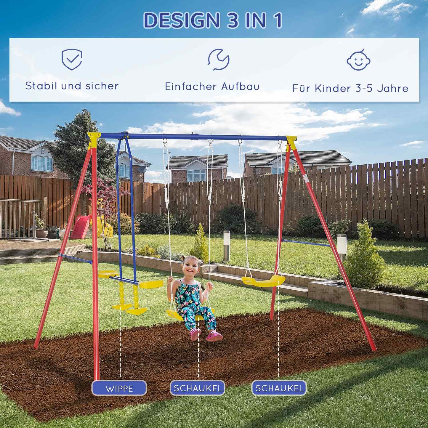 Adjustable children's swing with 2 seats for ages 3-5