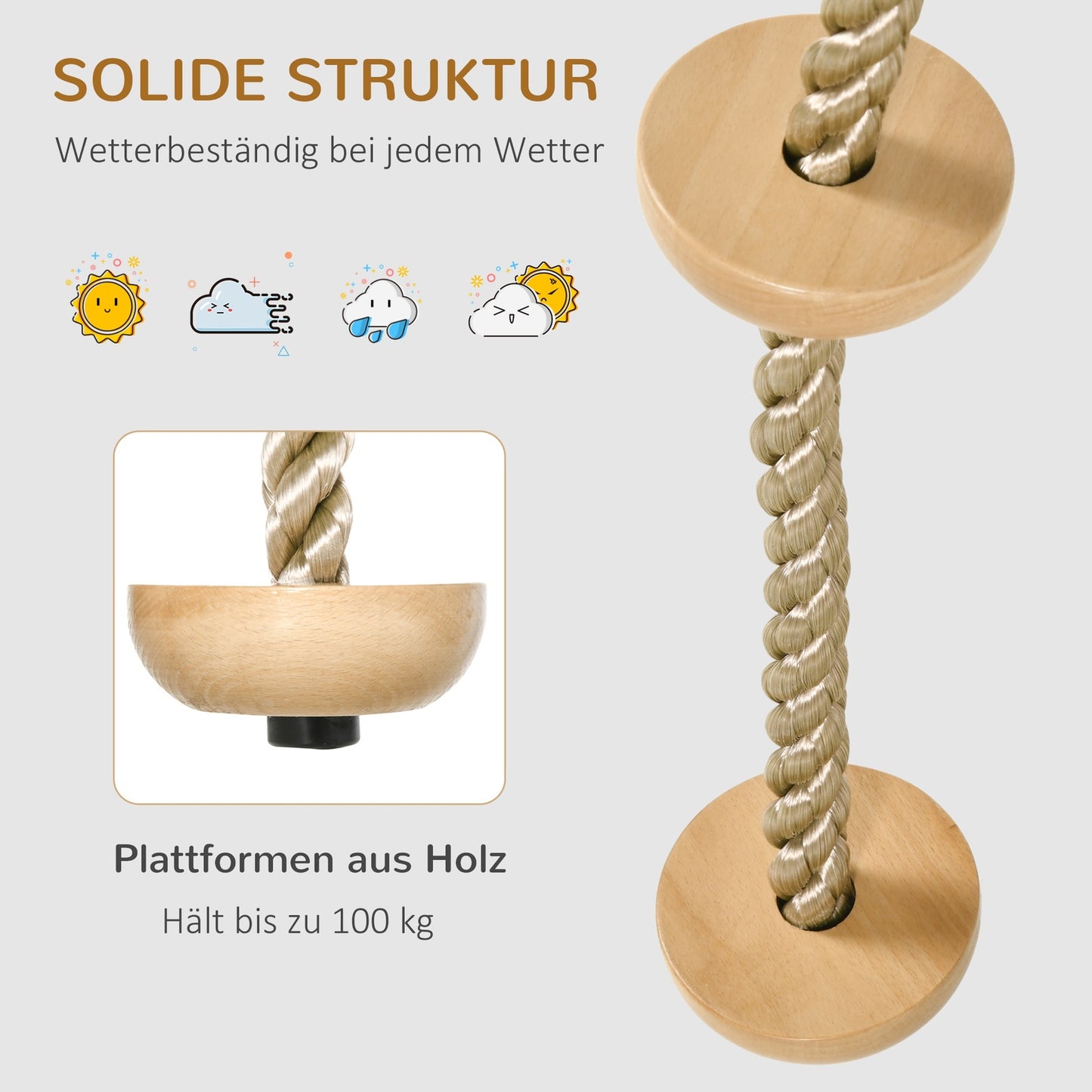 Outdoor climbing rope for children with wooden steps, 2m