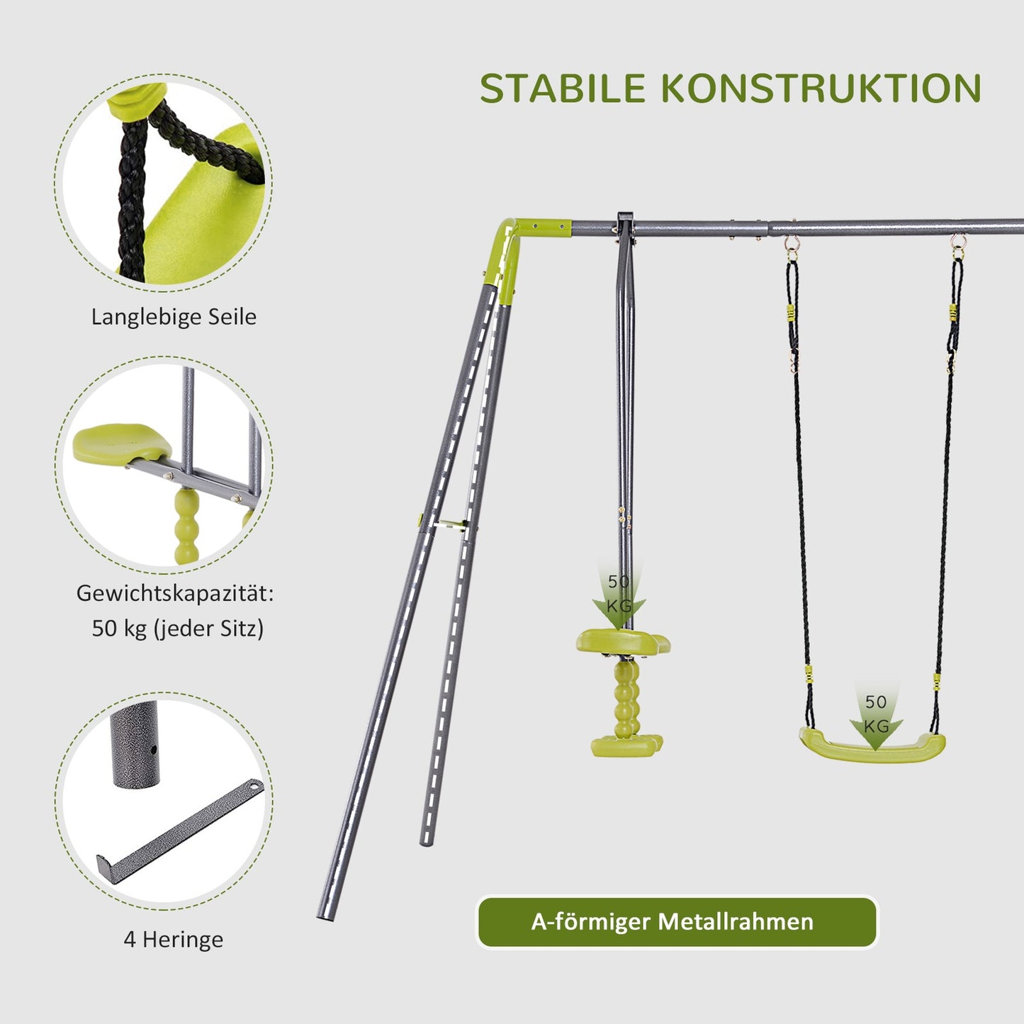 Double children's swings with metal frame, for 3-10 years