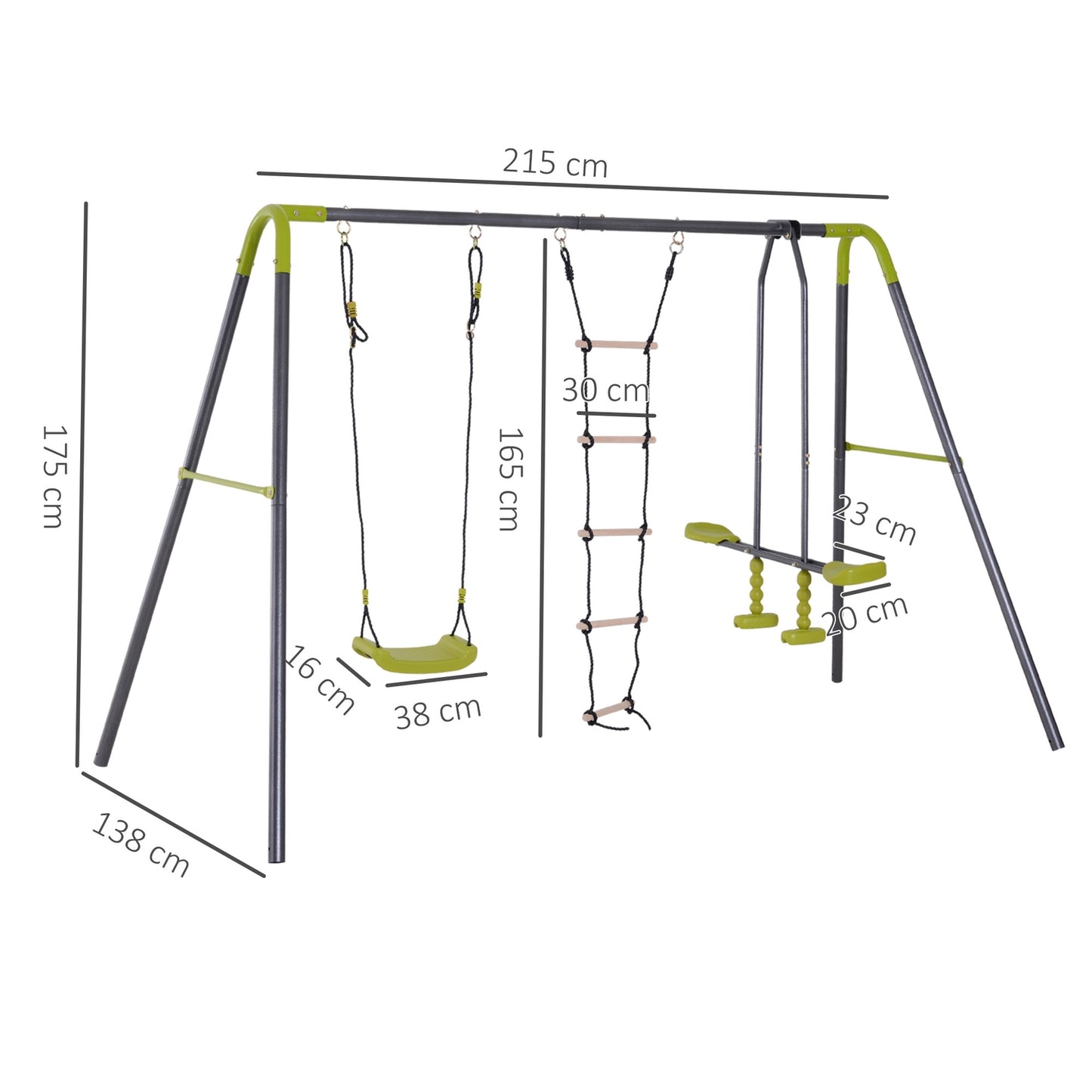 Garden swings for children with climbing ladder and seesaw