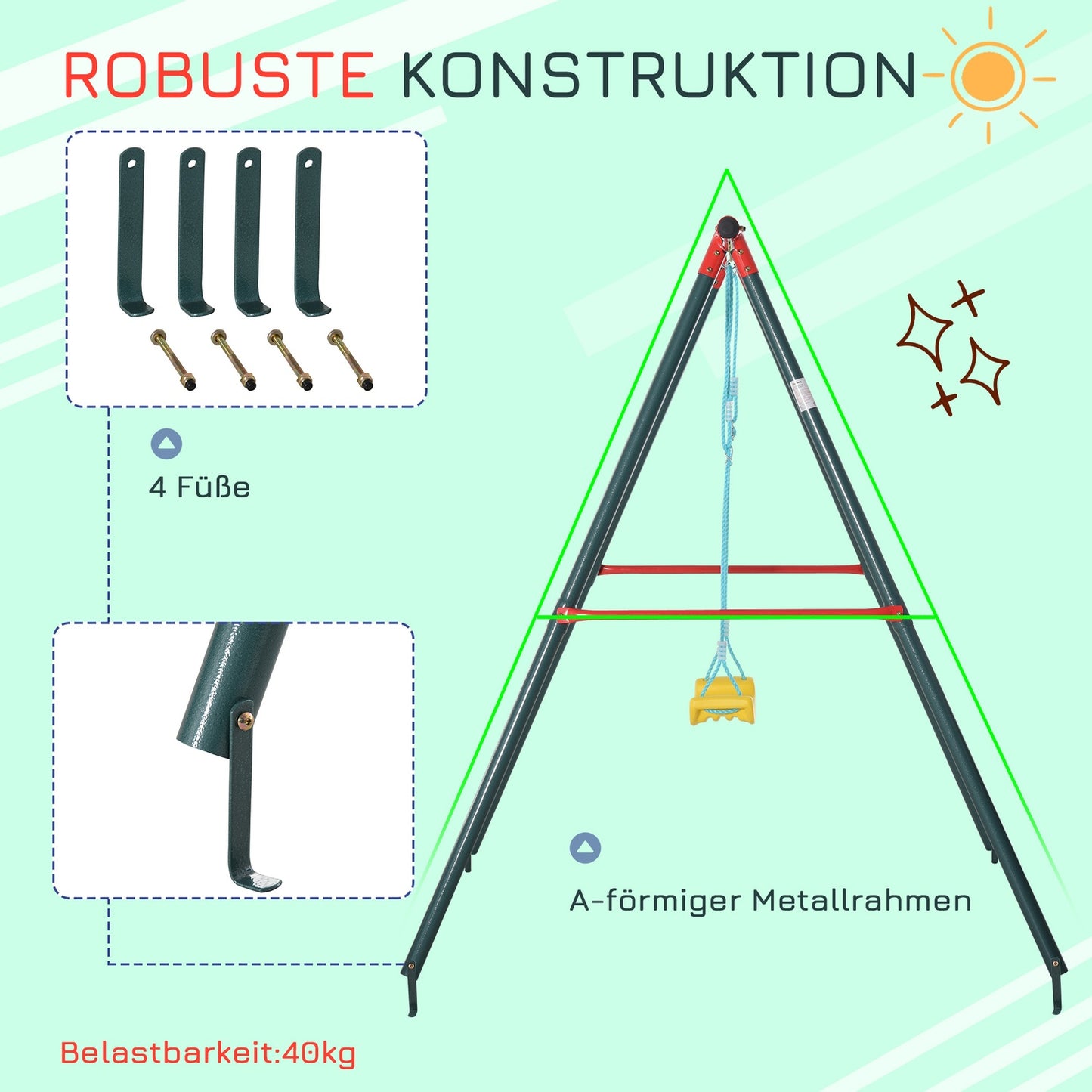 Metal swing for children for ages 6–12, 155x160x180 cm