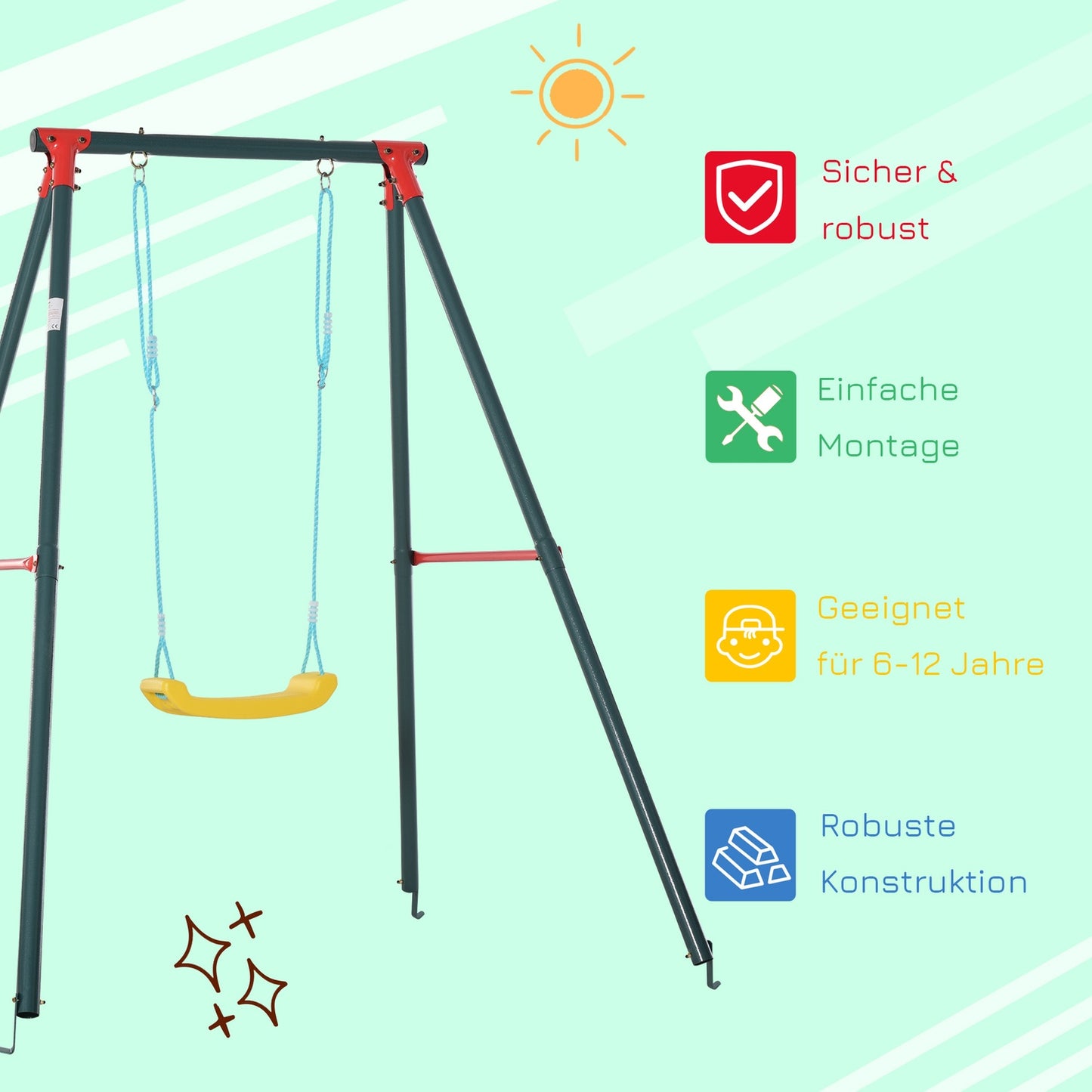 Metal swing for children for ages 6–12, 155x160x180 cm