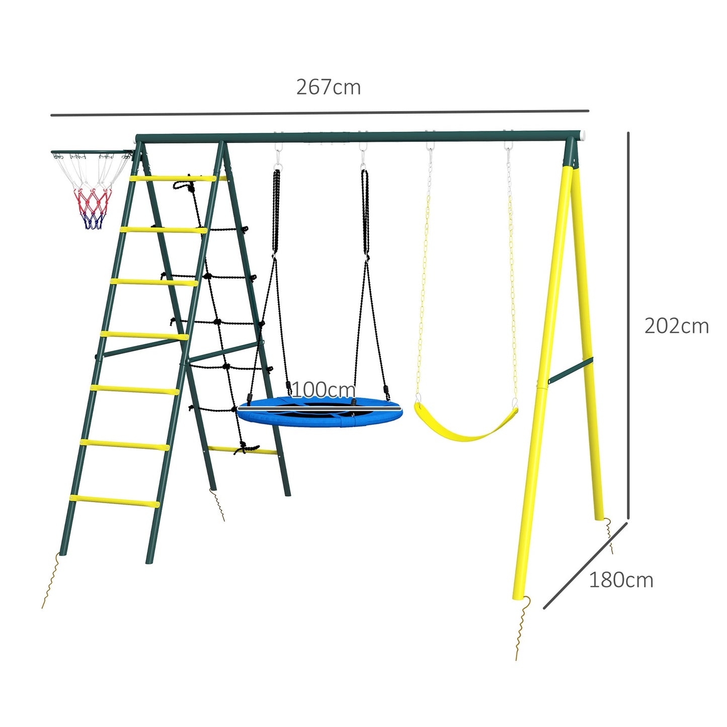 Children's 4-in-1 swing set with bars and ladder, steel