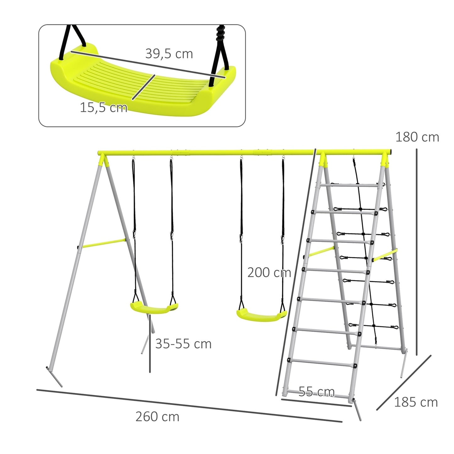 Swing for children with climbing net and ladder - Green