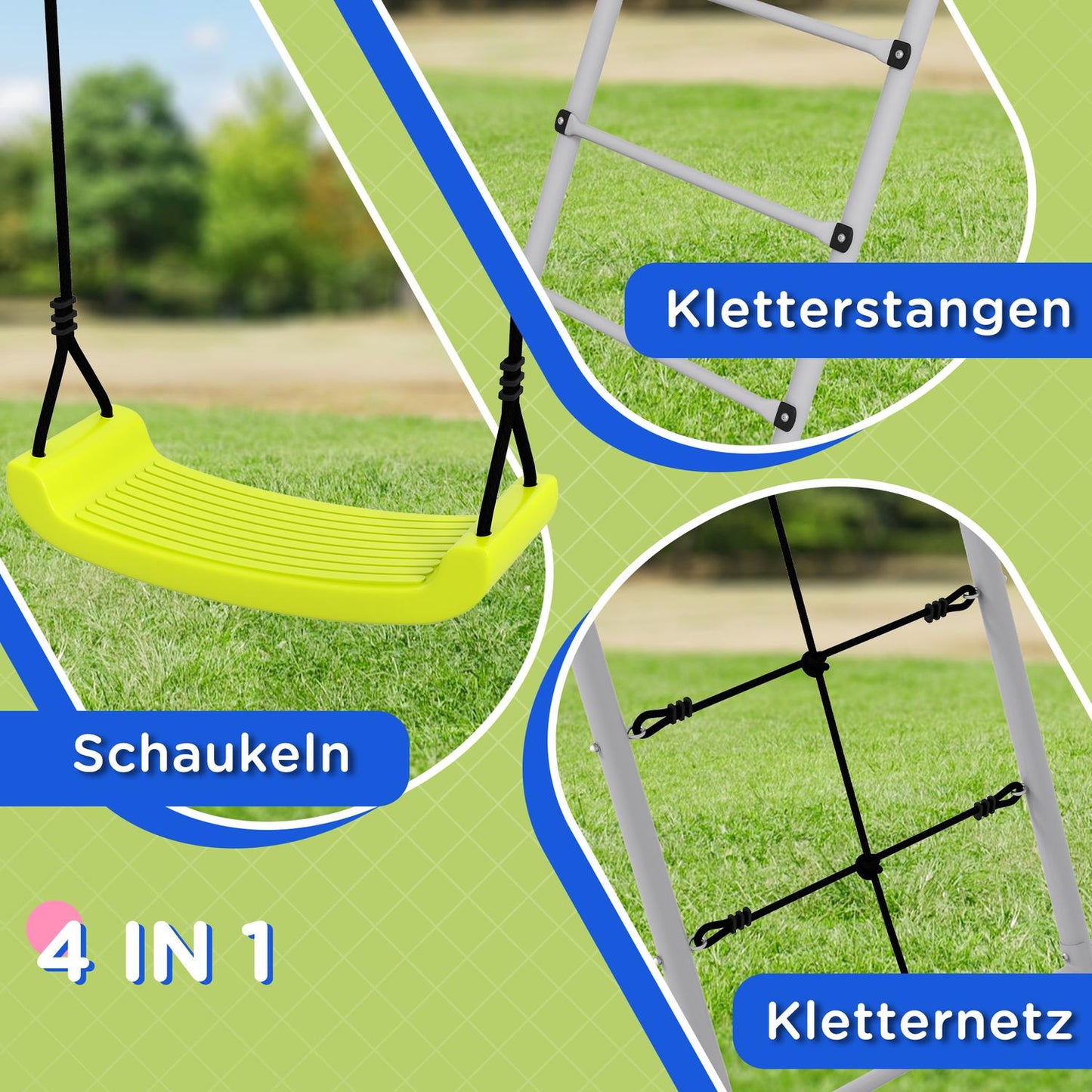 Swing for children with climbing net and ladder - Green