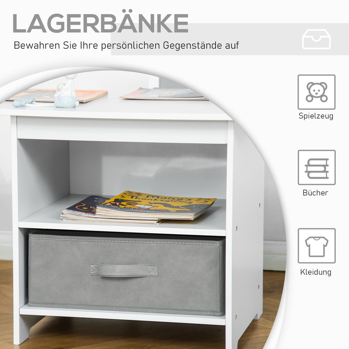 Children's table with storage, White & Grey, Wood
