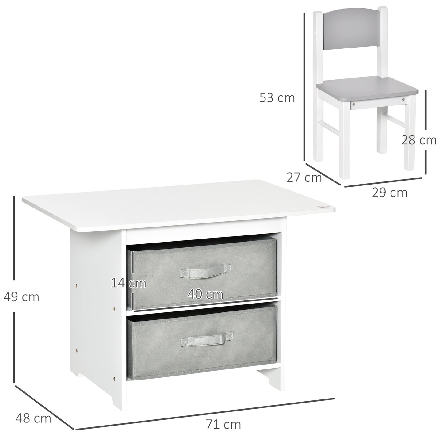 Children's table with storage, White & Grey, Wood