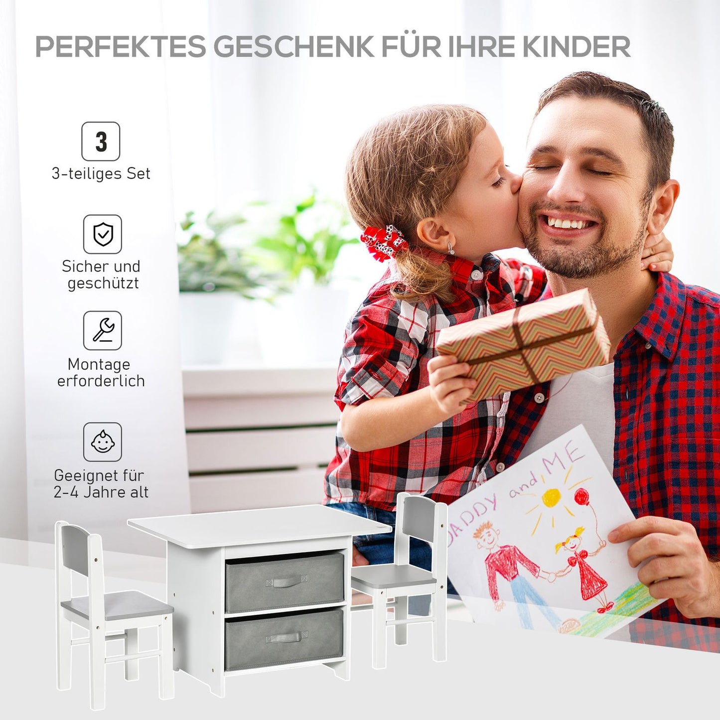 Children's table with storage, White & Grey, Wood