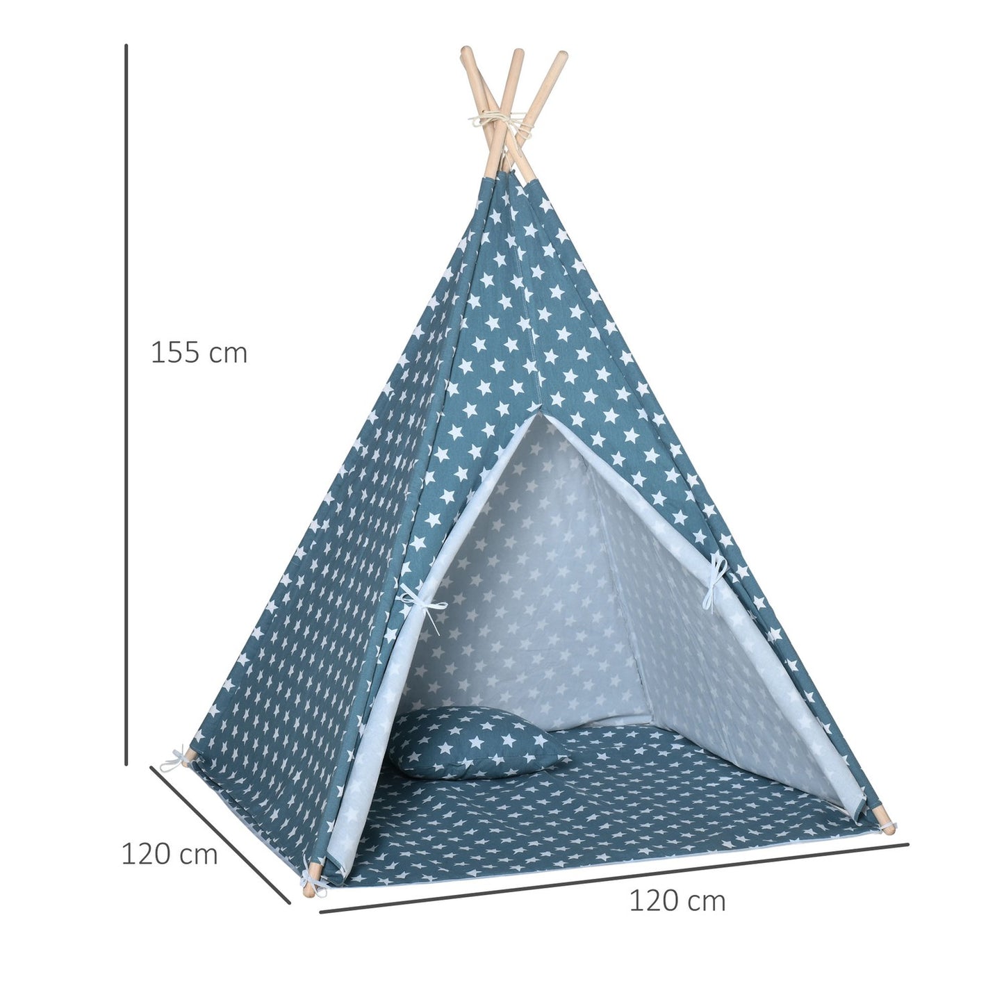Foldable blue teepee tent for children for indoor/outdoor play