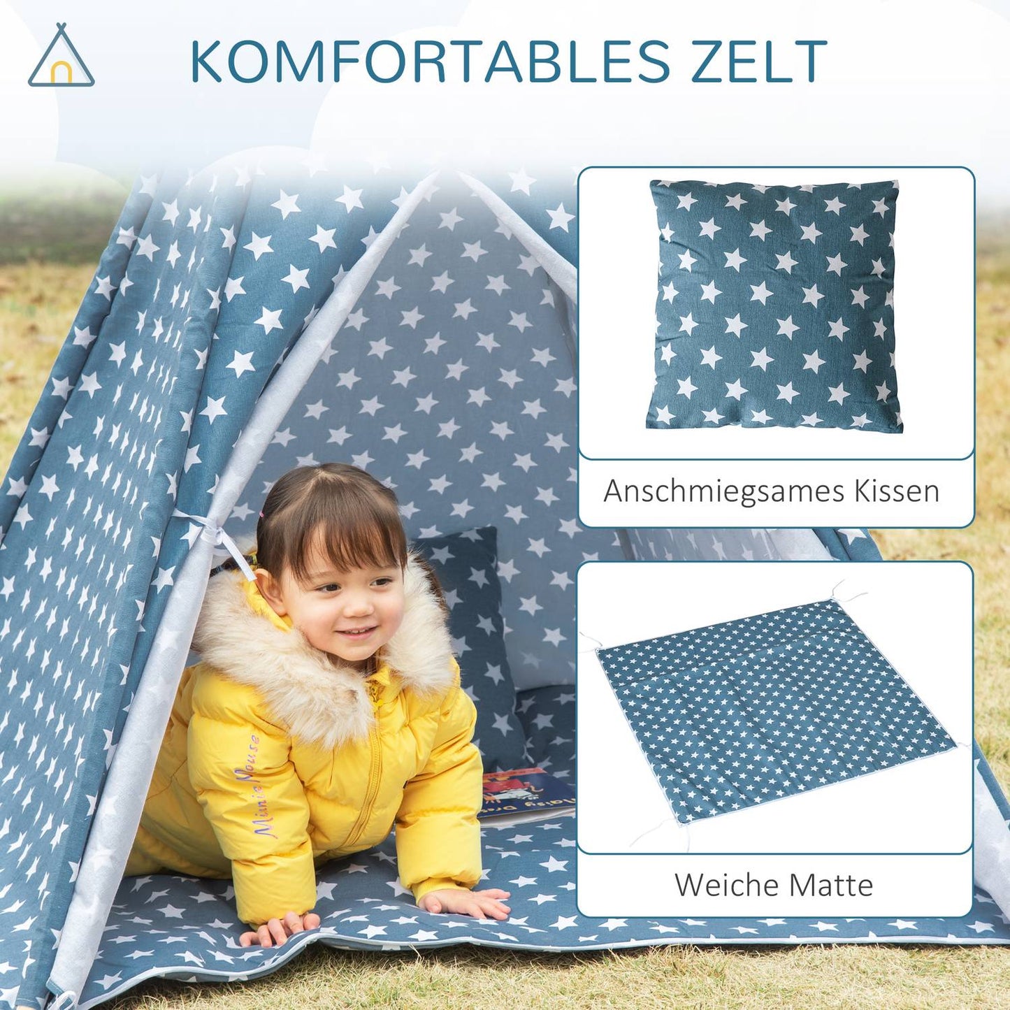Foldable blue teepee tent for children for indoor/outdoor play