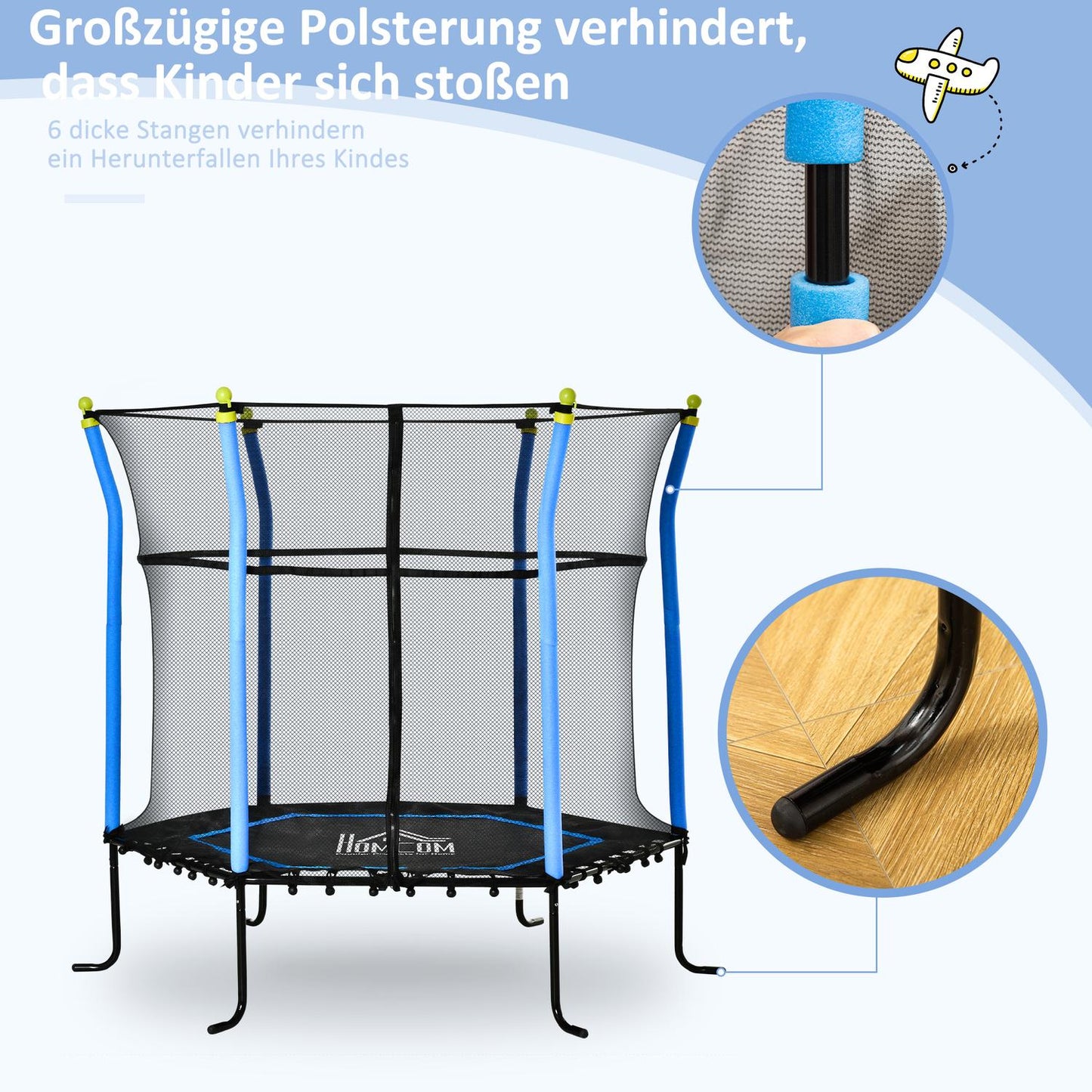 Children's 5.3ft Garden Trampoline, Safety Net, Up to 60kg