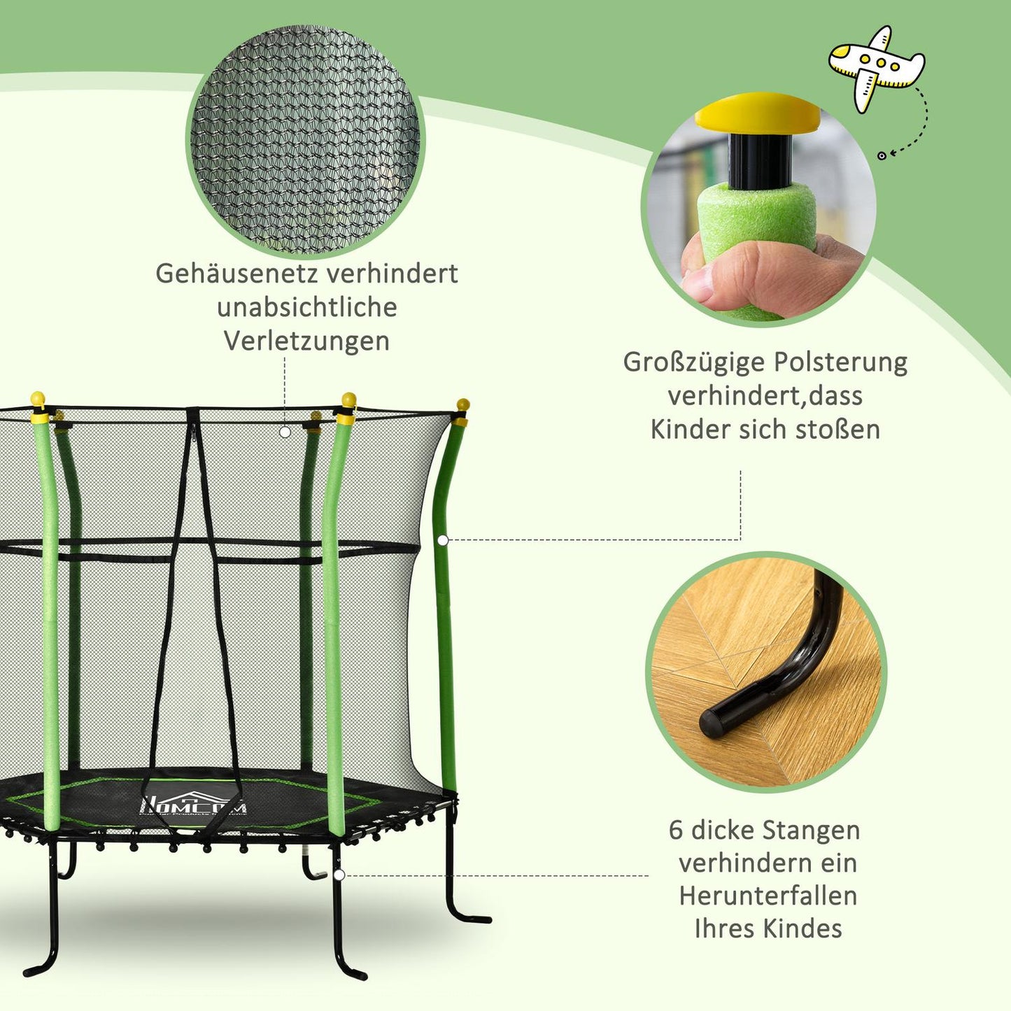 5.3 ft Garden Trampoline for Kids with Safety Net
