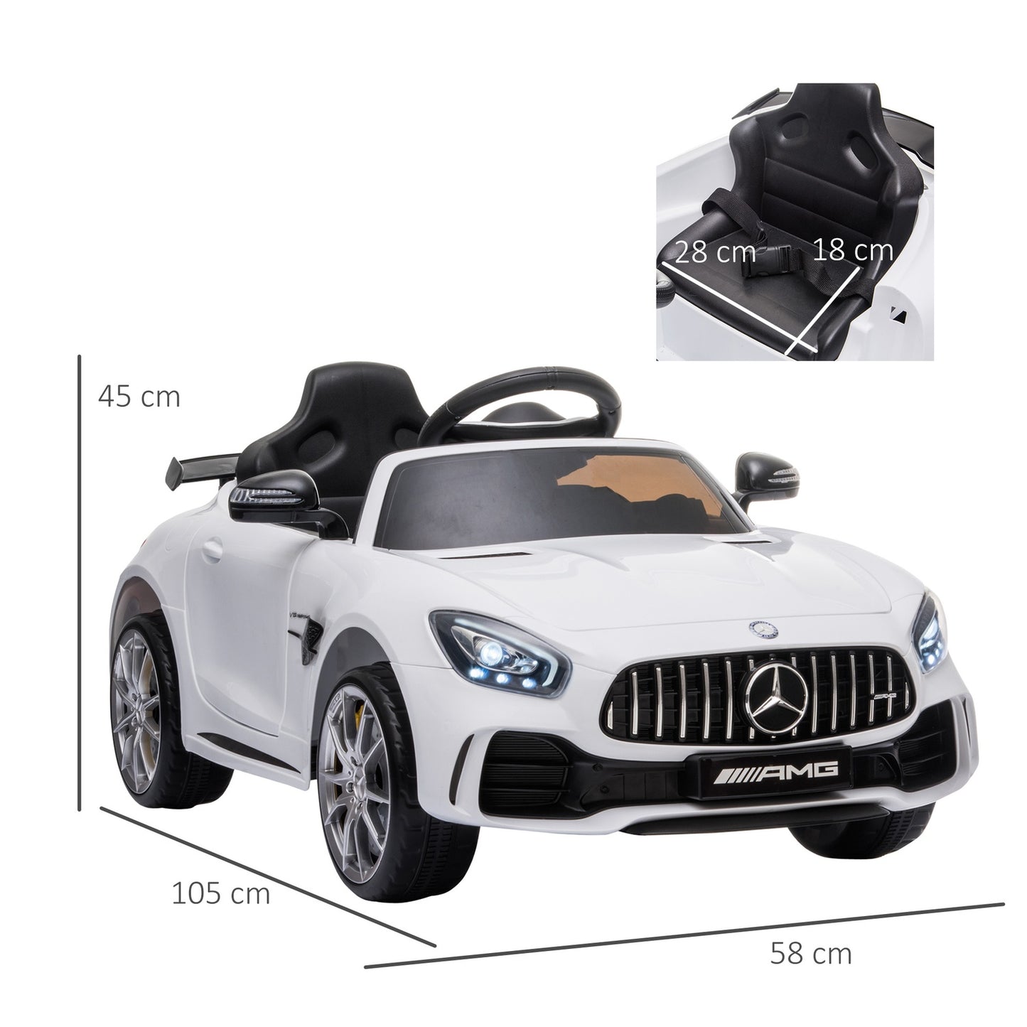 Electric ride-on car for children with remote control, lights and music