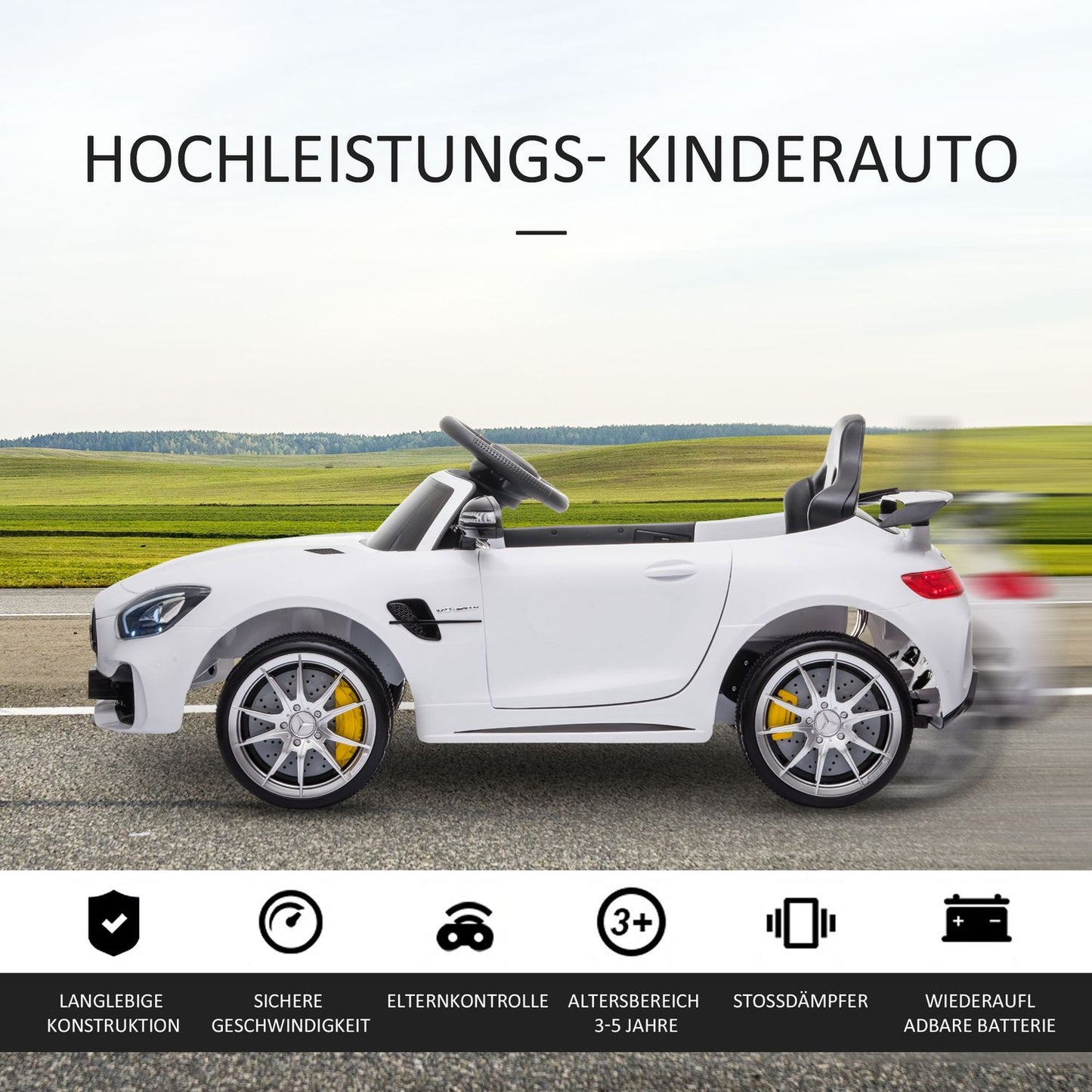 Electric ride-on car for children with remote control, lights and music