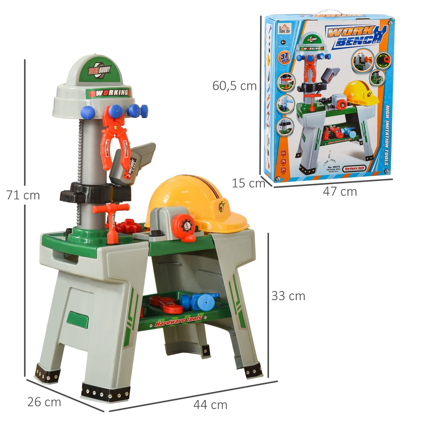 Workbench toy for kids, 37 tools and accessories, ages 3+
