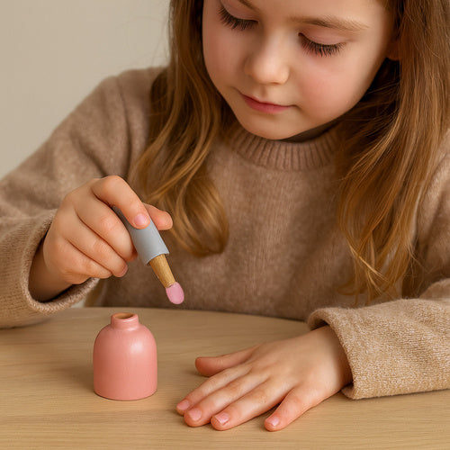 Children's 17-Piece Wooden Cosmetic Set with Bag