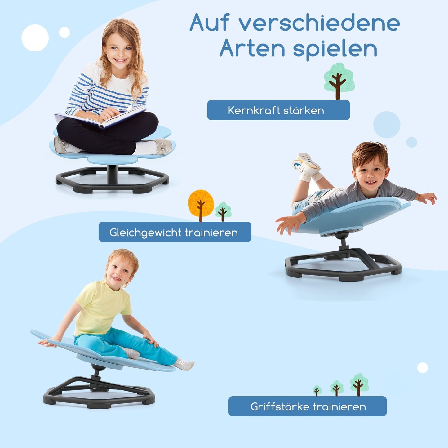 Children's 360 Sensory Swivel Chair – Blue Flower Design