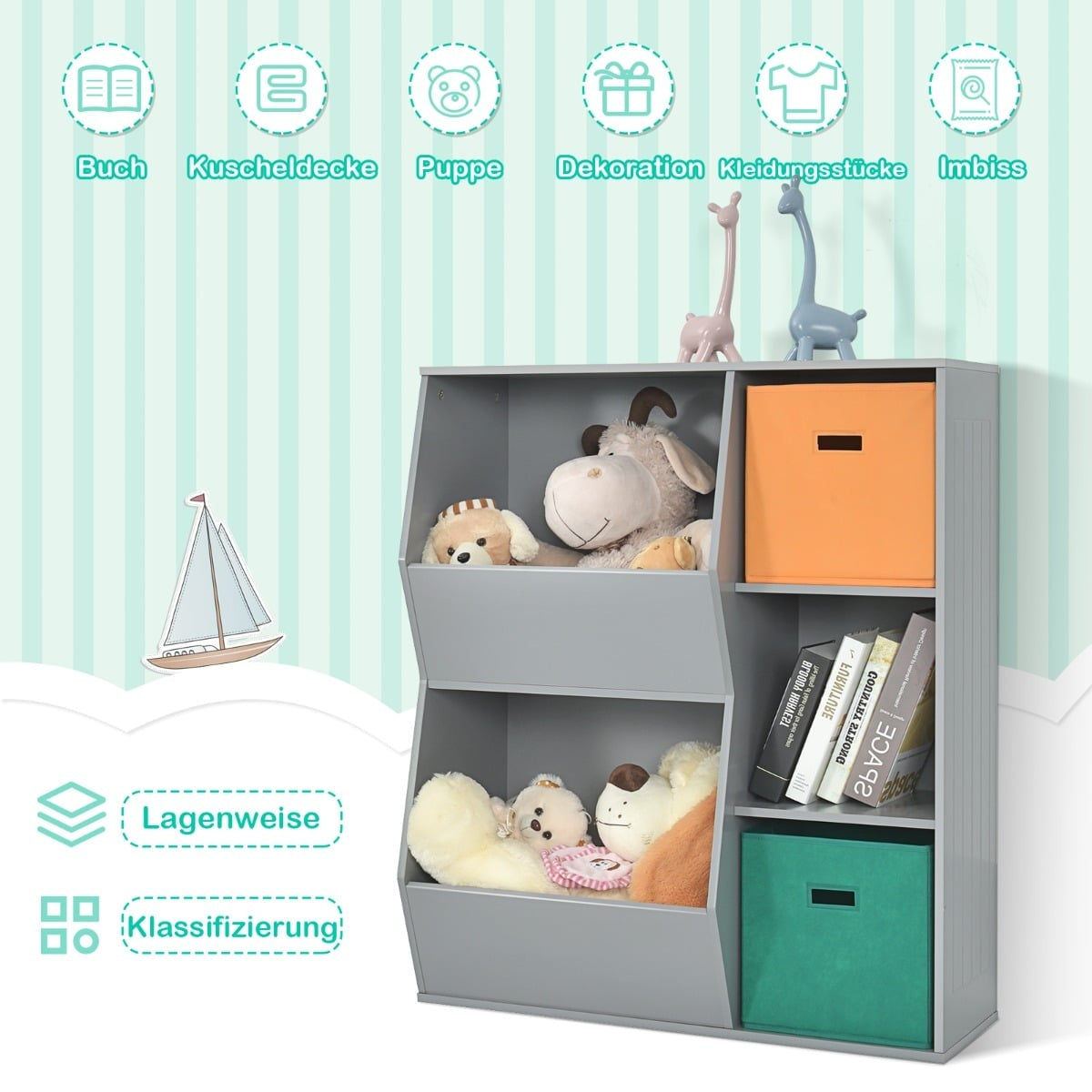 Children's 3-Tier Storage Shelf with 2 Baskets, MDF