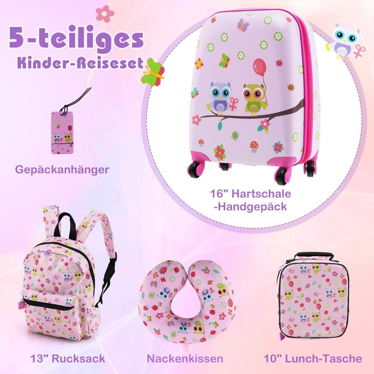 Children's 5-Piece Luggage Set with Backpack & Pillow