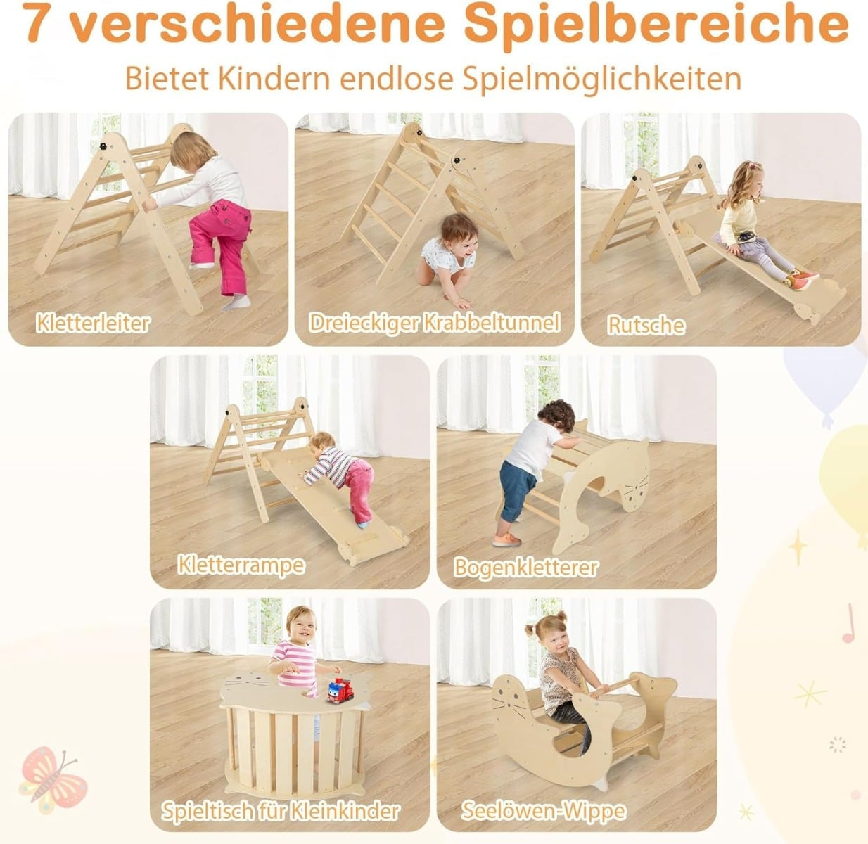 Children's 7-in-1 Climbing Set with Slide, Adjustable