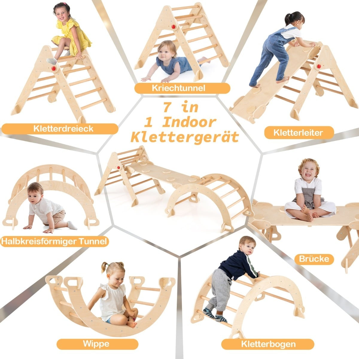 Children's 7-in-1 Climbing Set with Slide and Ramp