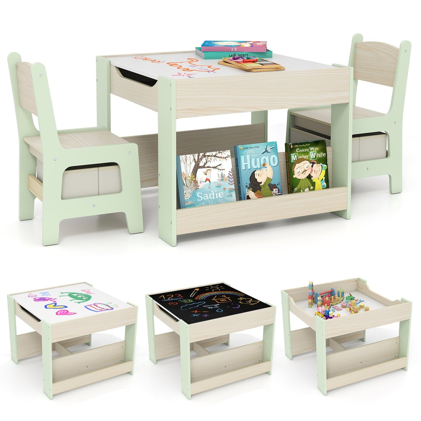Children's Activity Table Set with Reversible Top & Storage