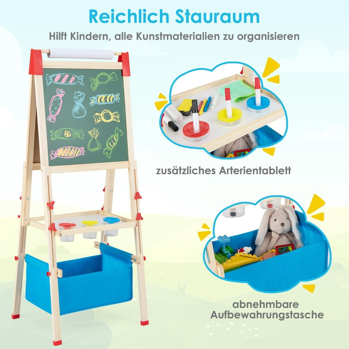 Children's Adjustable Easel with Magnetic Board & Whiteboard
