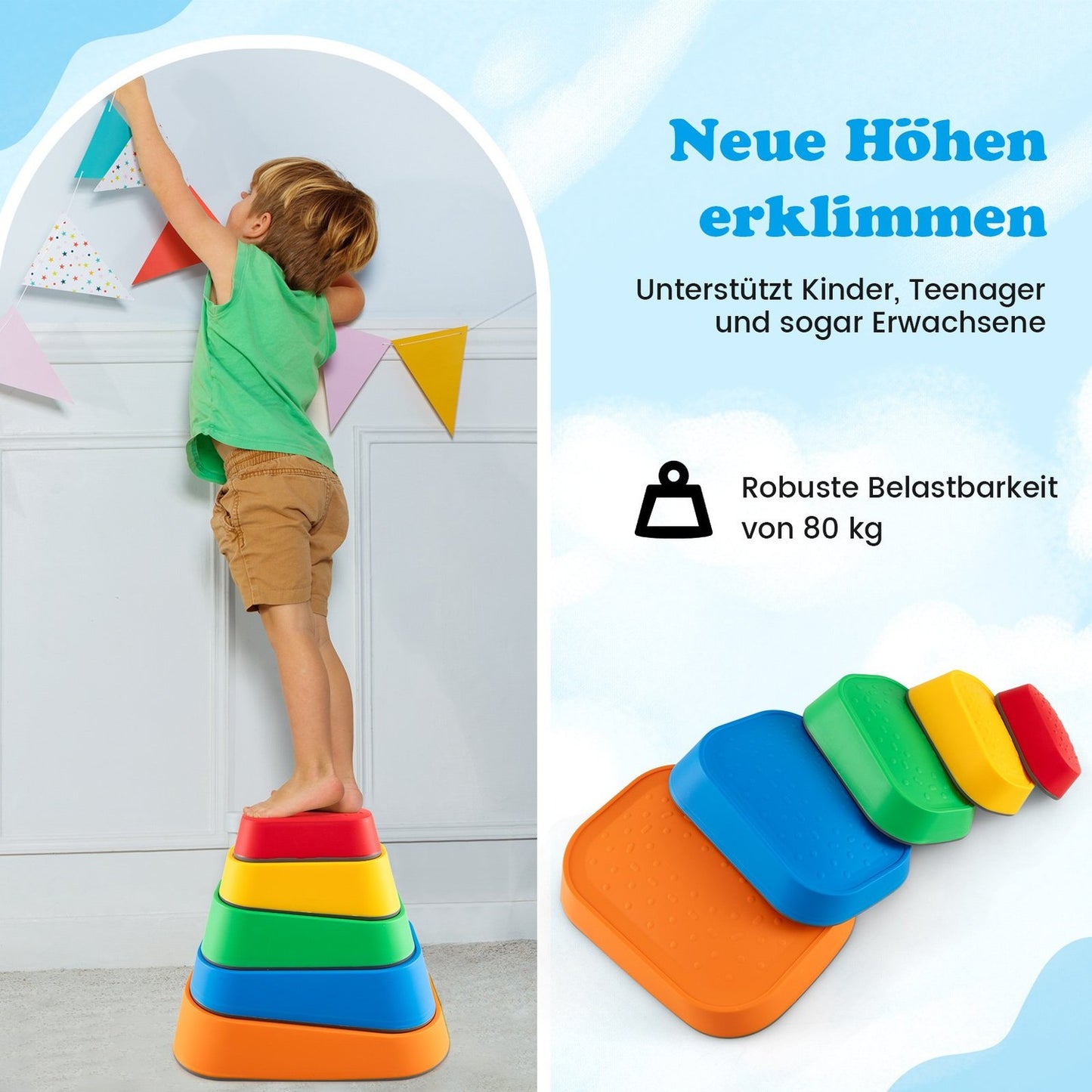 Children's Balance Stepping Stones, Non-Slip, 80kg Capacity