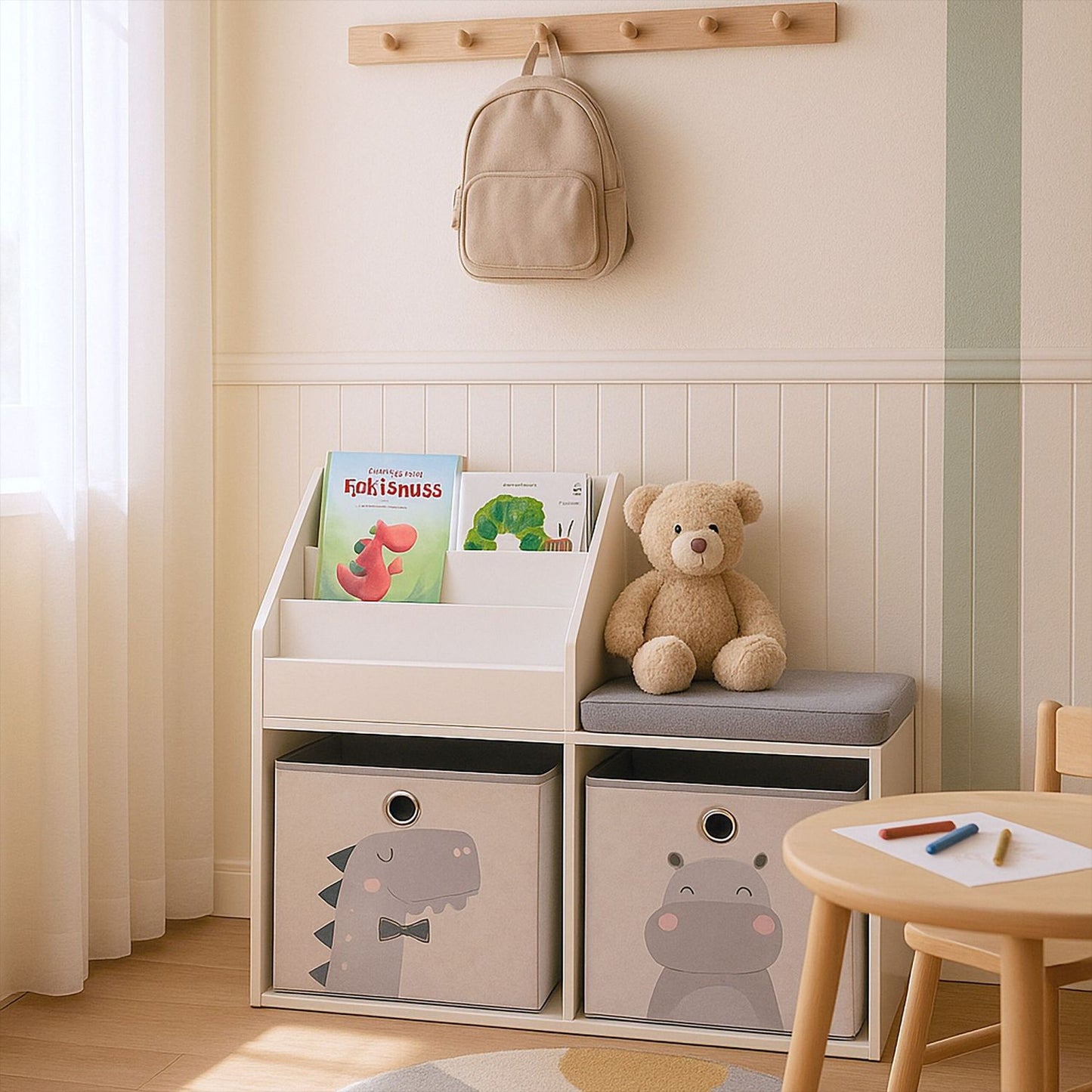 Children's Bench with Bookcase – 3-in-1 Storage Unit