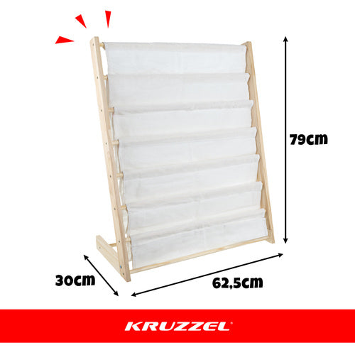 Children's Bookshelf, 6 Shelves, Wood & Fabric, 79x62.5x30 cm