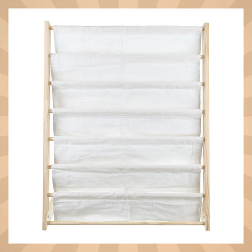 Children's Bookshelf, 6 Shelves, Wood & Fabric, 79x62.5x30 cm