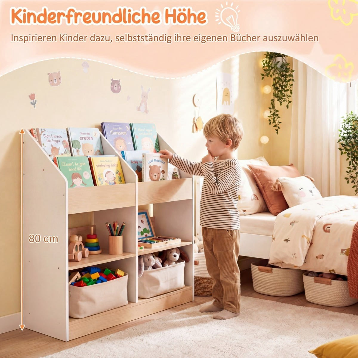 Children's Bookshelf with 4 Cubes & Storage Compartments