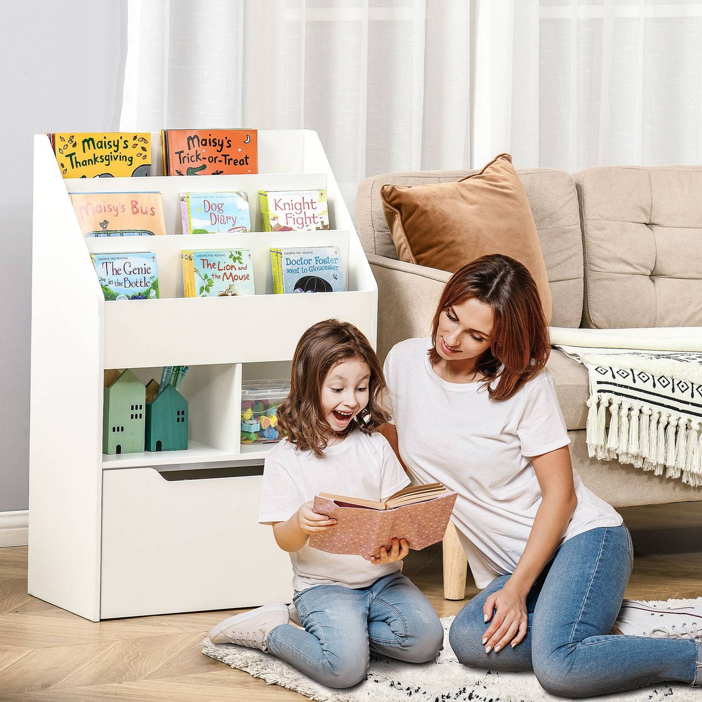 Children's Bookshelf with Drawer, 3-Tier, White, 60x30x90 cm
