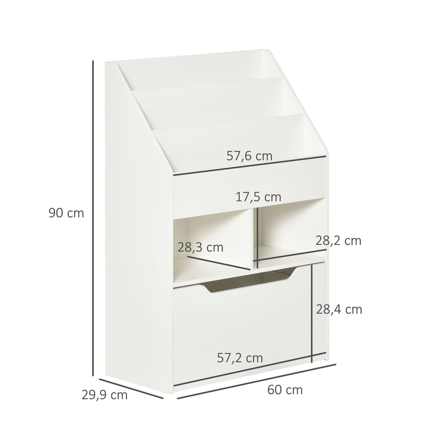 Children's Bookshelf with Drawer, 3-Tier, White, 60x30x90 cm
