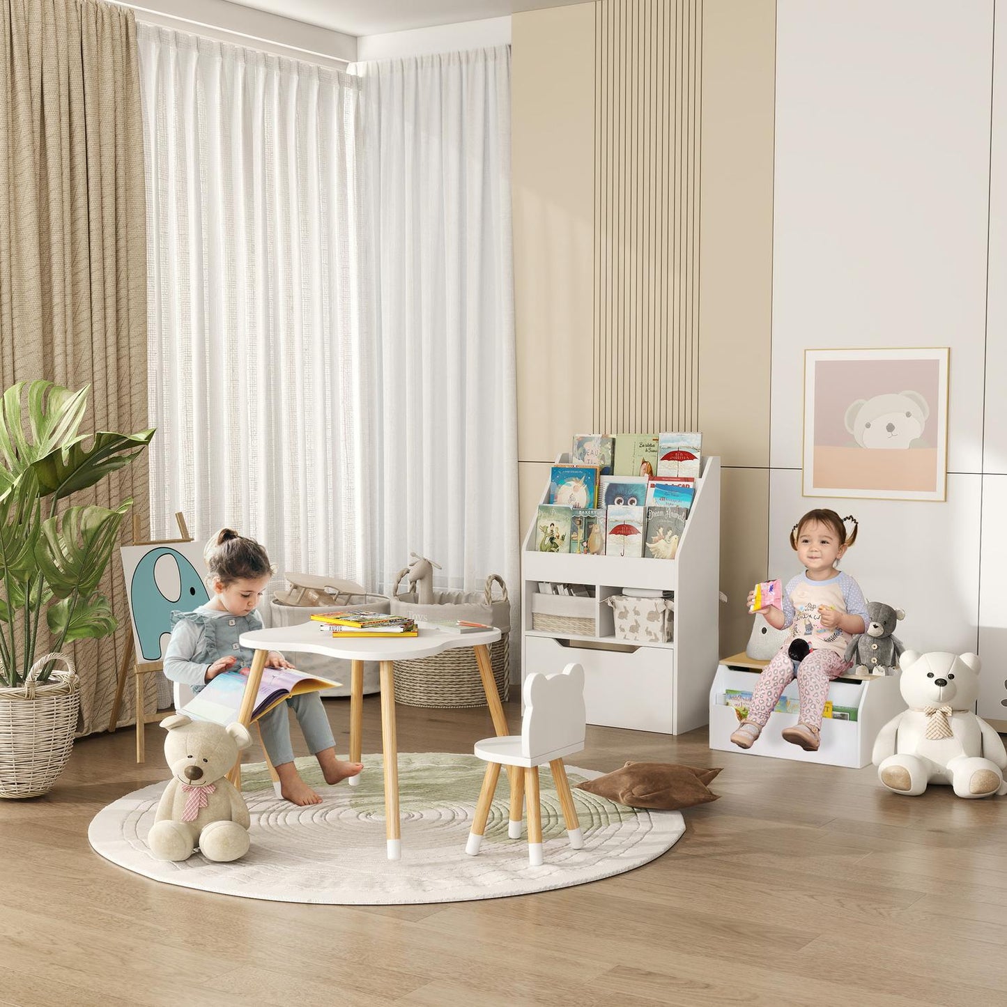 Children's Bookshelf with Drawer, 3-Tier, White, 60x30x90 cm