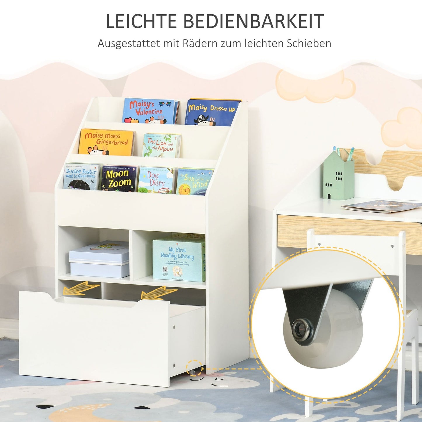 Children's Bookshelf with Drawer, 3-Tier, White, 60x30x90 cm