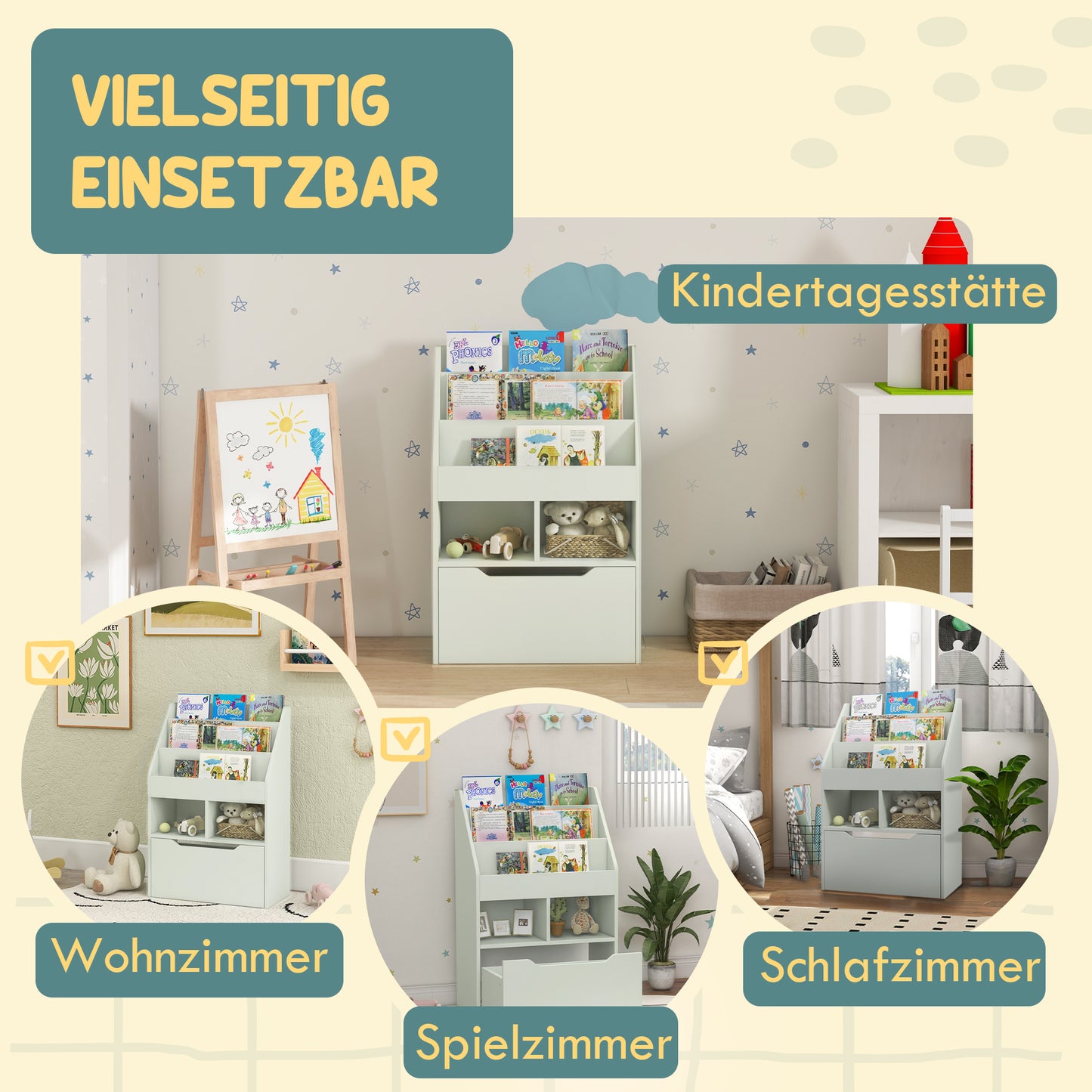 Children's Bookshelf with Drawer, 60 x 30 x 90 cm, Green