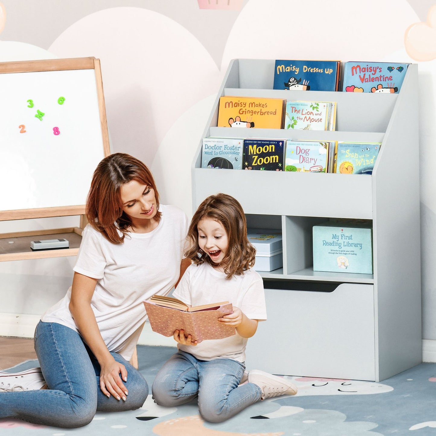 Children's Bookshelf with Drawer, Grey, 60 x 30 x 90 cm