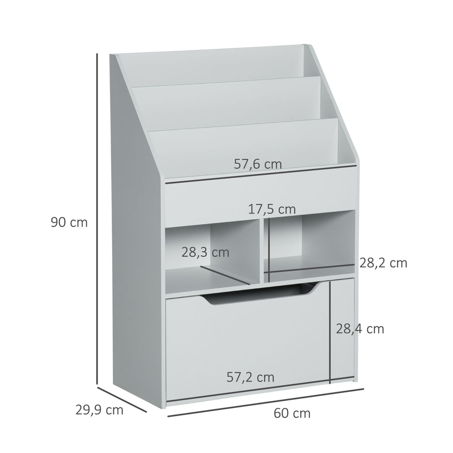 Children's Bookshelf with Drawer, Grey, 60 x 30 x 90 cm