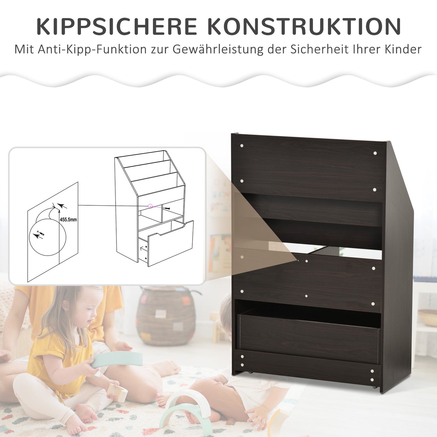 Children's Bookshelf with Drawer, Grey, 60 x 30 x 90 cm