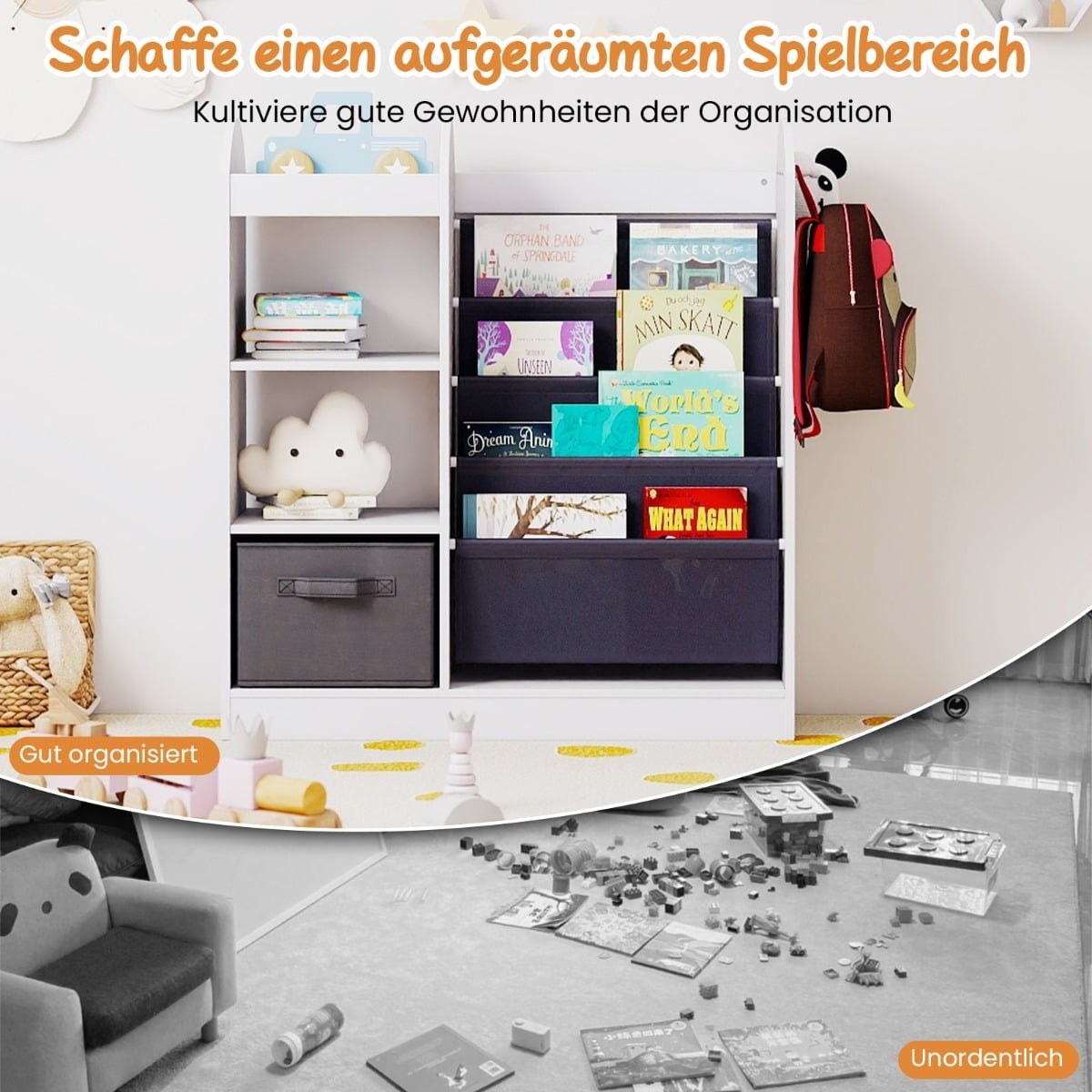 Children's Bookshelf with Mirror and Storage, White