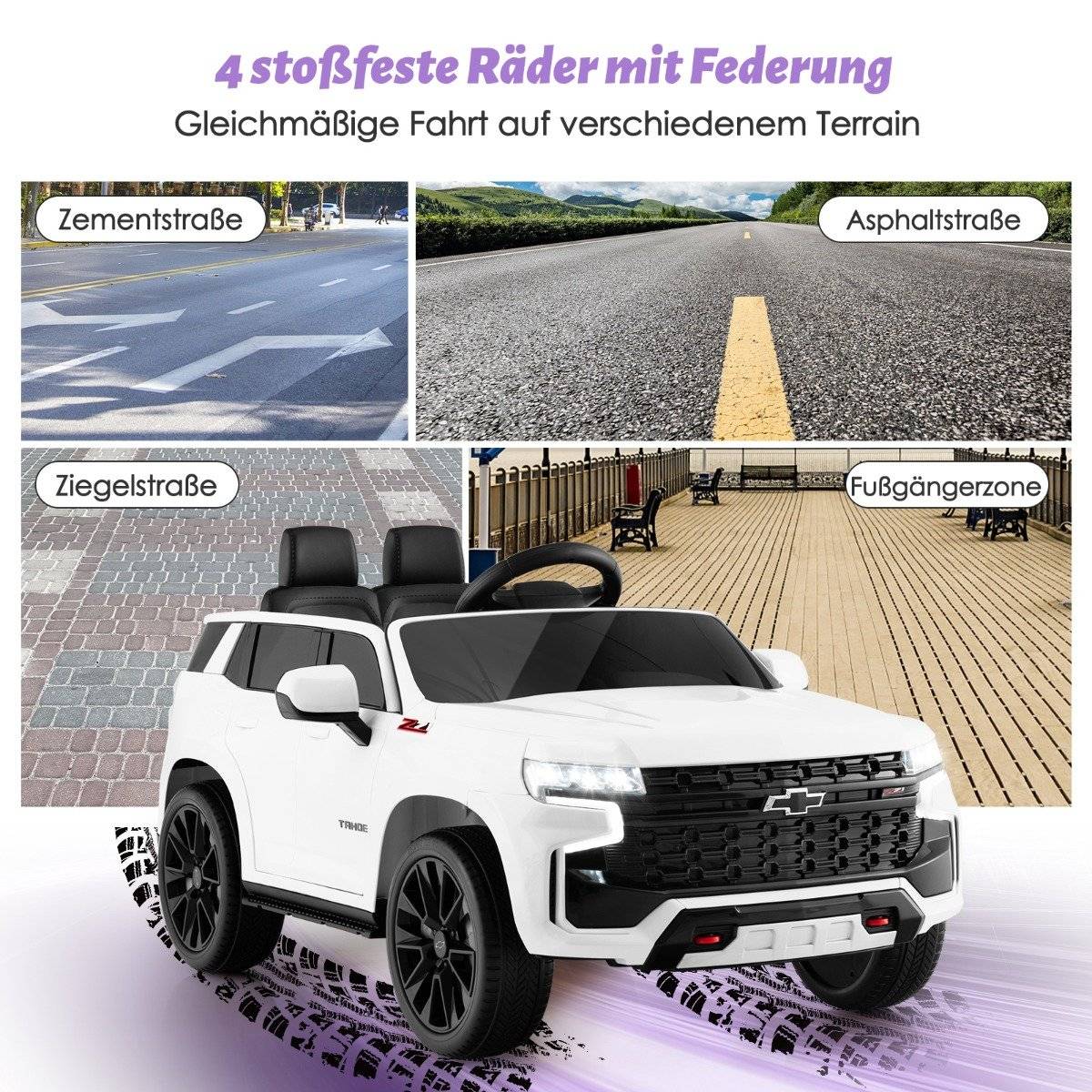 Children's Chevrolet electric car with 2.4G remote control &amp; Suspension &amp; lights &amp; Music children's car white
