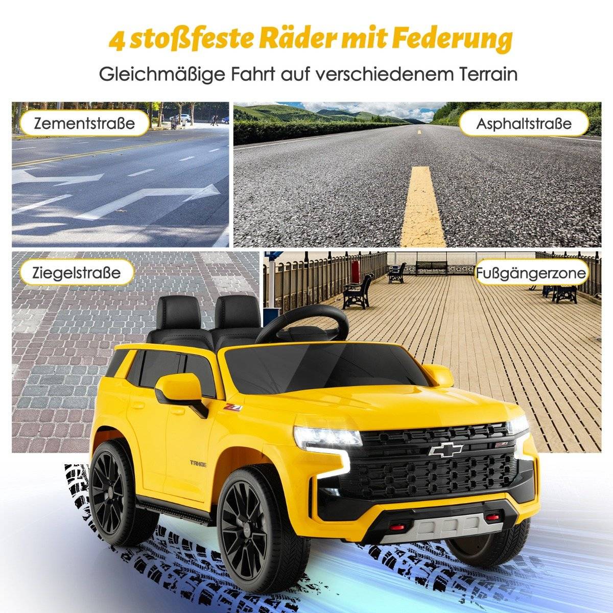 Children's Chevrolet electric car with 2.4G remote control &amp; Suspension &amp; lights &amp; Music children's car yellow