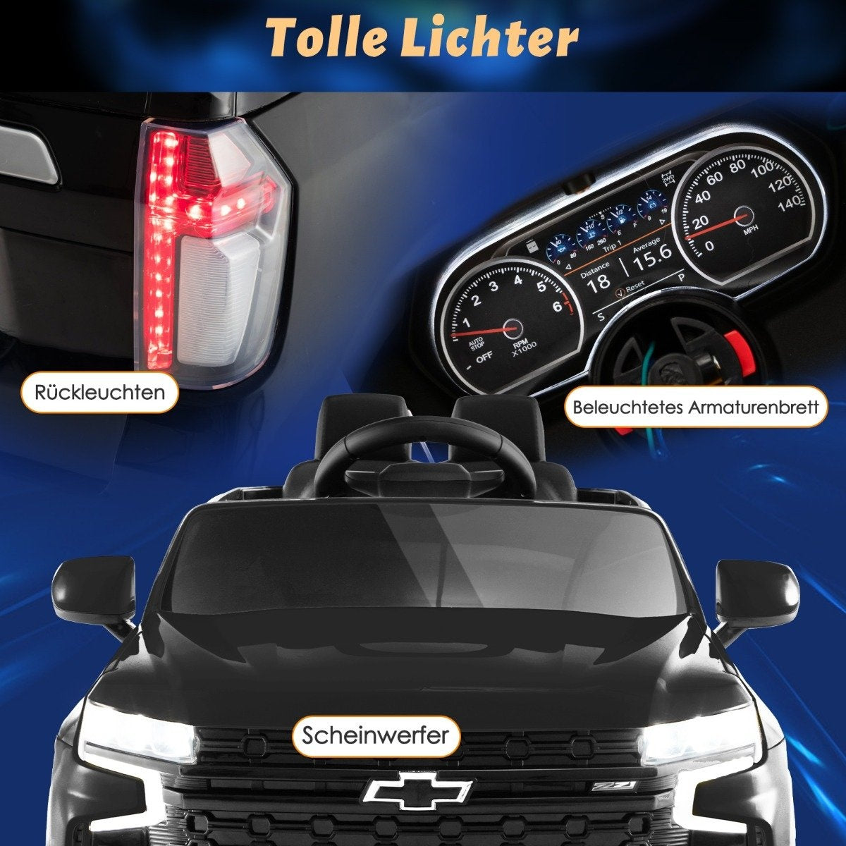 Children's Chevrolet electric car with 2.4G remote control & suspension & lights & music children's car black